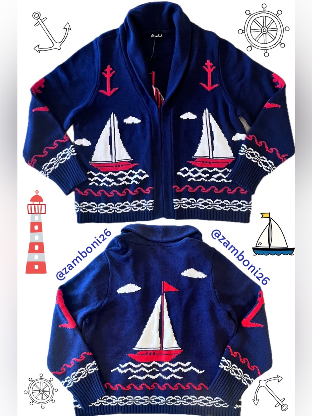NWT The Great Sailboat Sweater Inspiration Nautical Sailboats Anchors Large